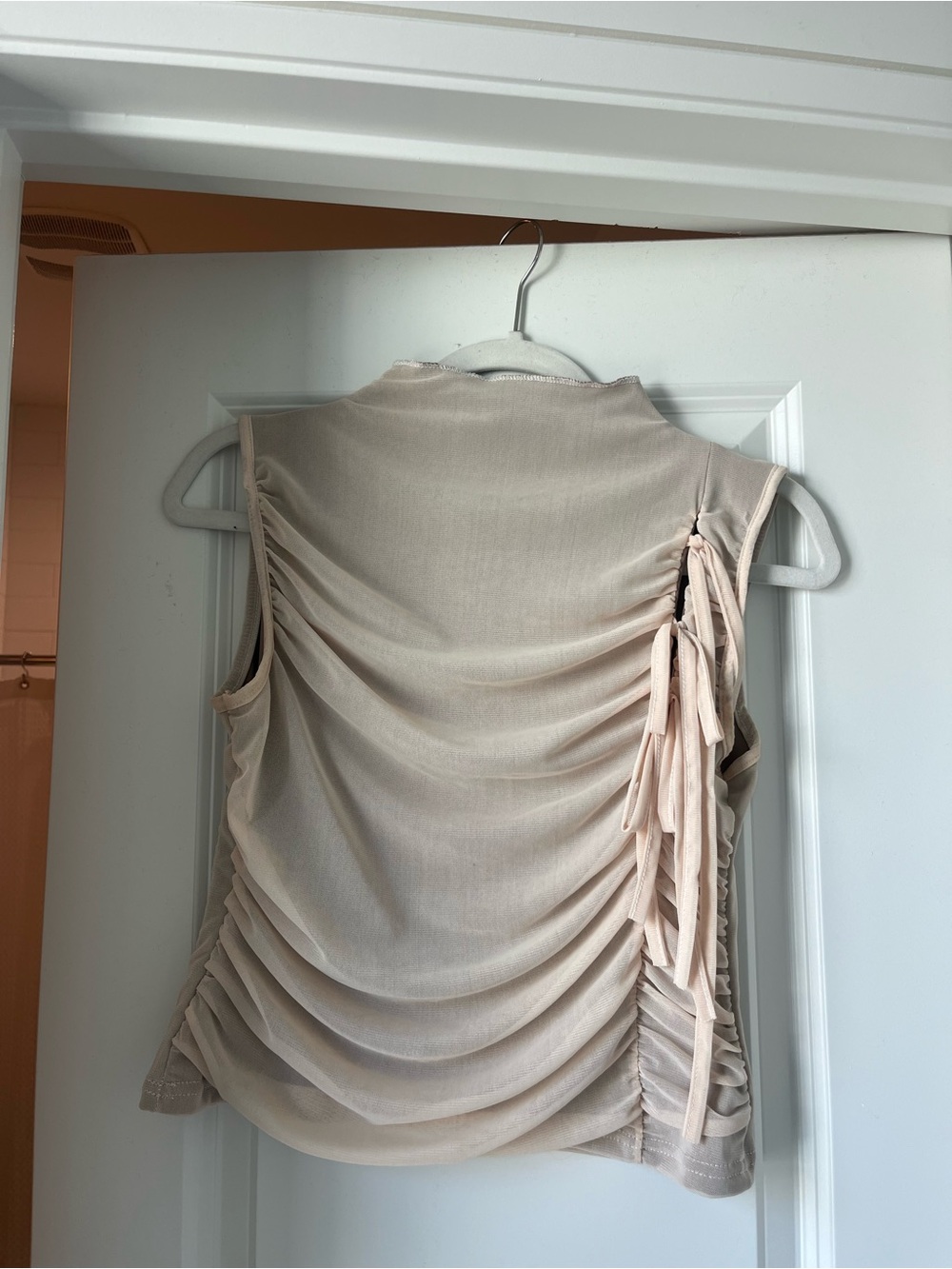 Women's Sleeveless Ruched Tie-Detail Top - Beige